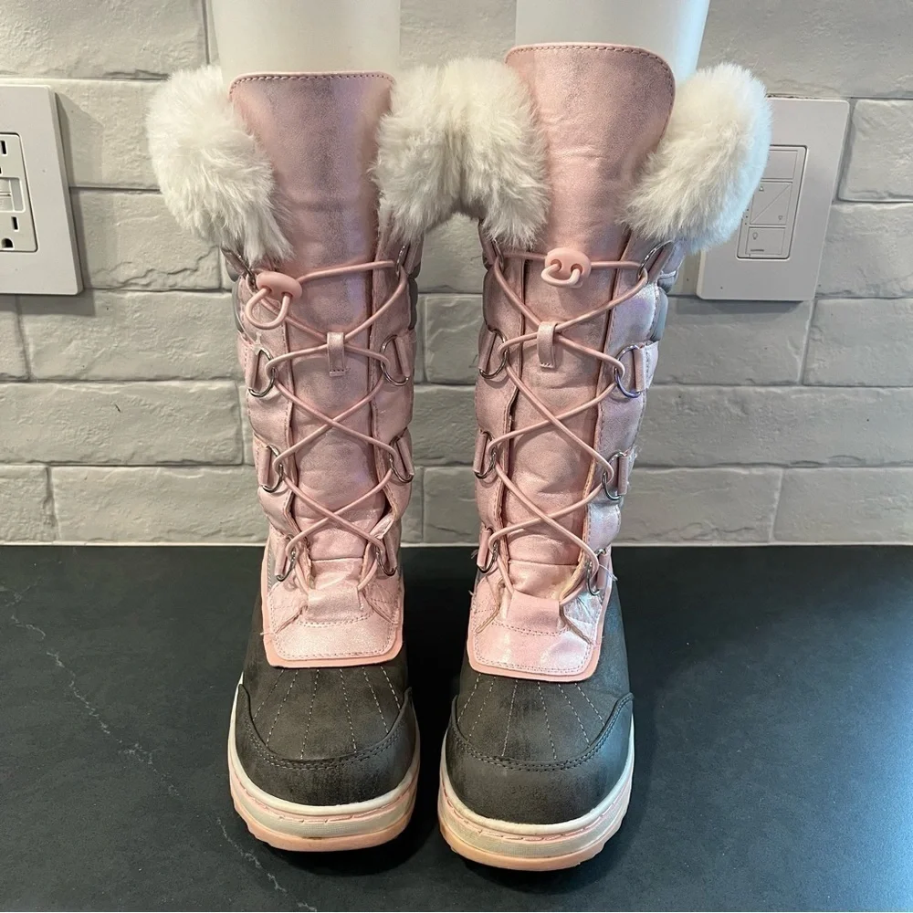 Justice sz 3Y pink lace-up tall insulated duck boots